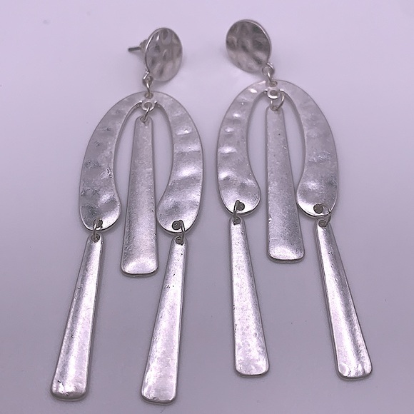 Modern Silver Drop Earrings w/Post NEW - Picture 3 of 4
